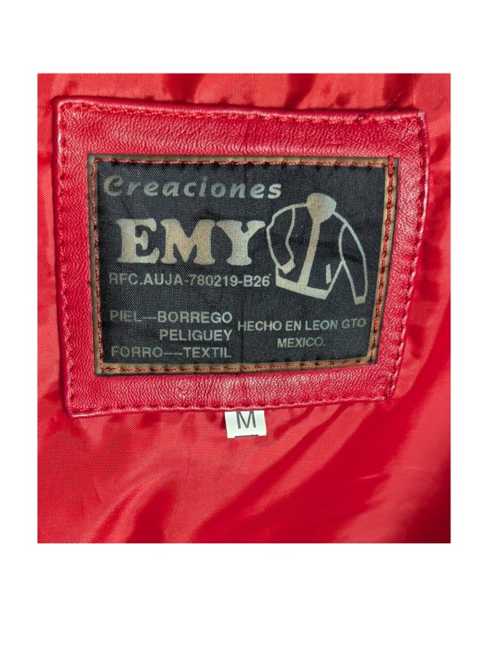 Creaciones EMY Red Sheepskin Leather Jacket Women M Fitted Zip Handmade Mexico - Picture 4 of 8